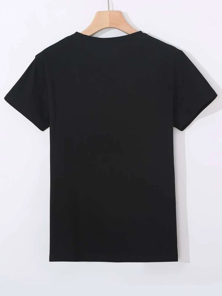 Womens Premium Cotton Printed T-Shirt - APRIN168 - Black