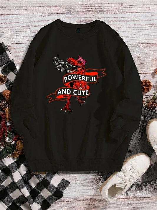 Groove Round Neck Printed Fleece Sweatshirt APRIN43 - Black