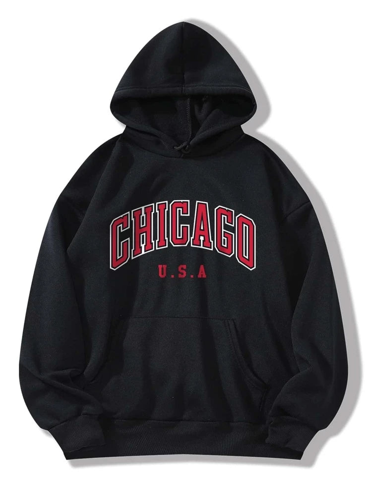 Groove Printed Kangaroo Pocket Hoodie APRIN38 - Black