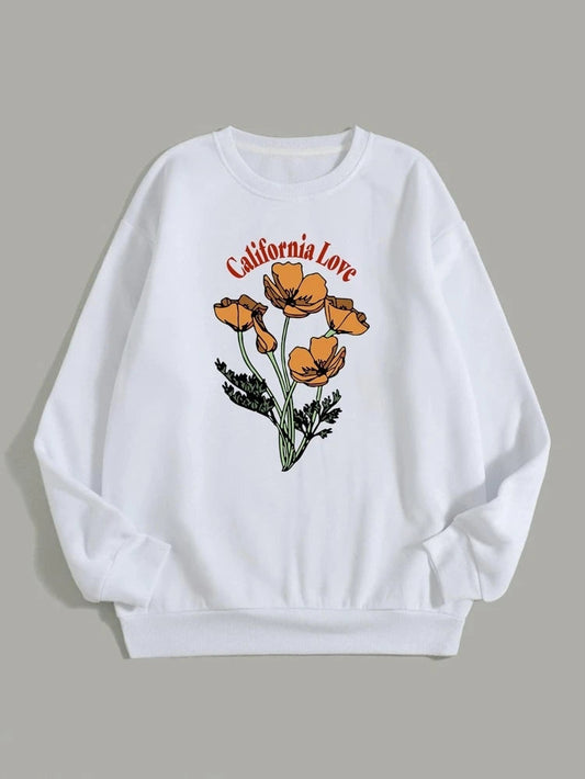 Groove Round Neck Printed Fleece Sweatshirt APRIN40 - White