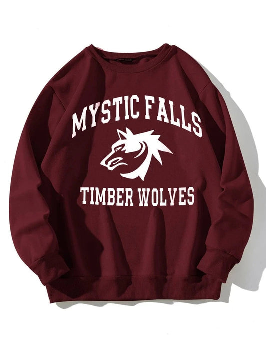 Groove Round Neck Printed Fleece Sweatshirt APRIN44 - Maroon