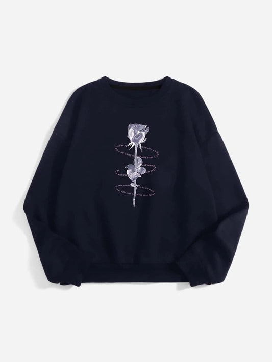Groove Round Neck Printed Fleece Sweatshirt APRIN36 - Black