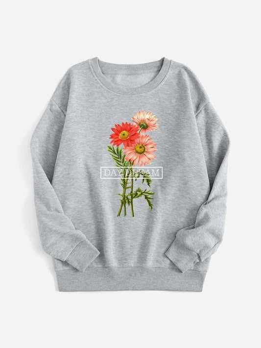 Groove Round Neck Printed Fleece Sweatshirt APRIN33 - Grey