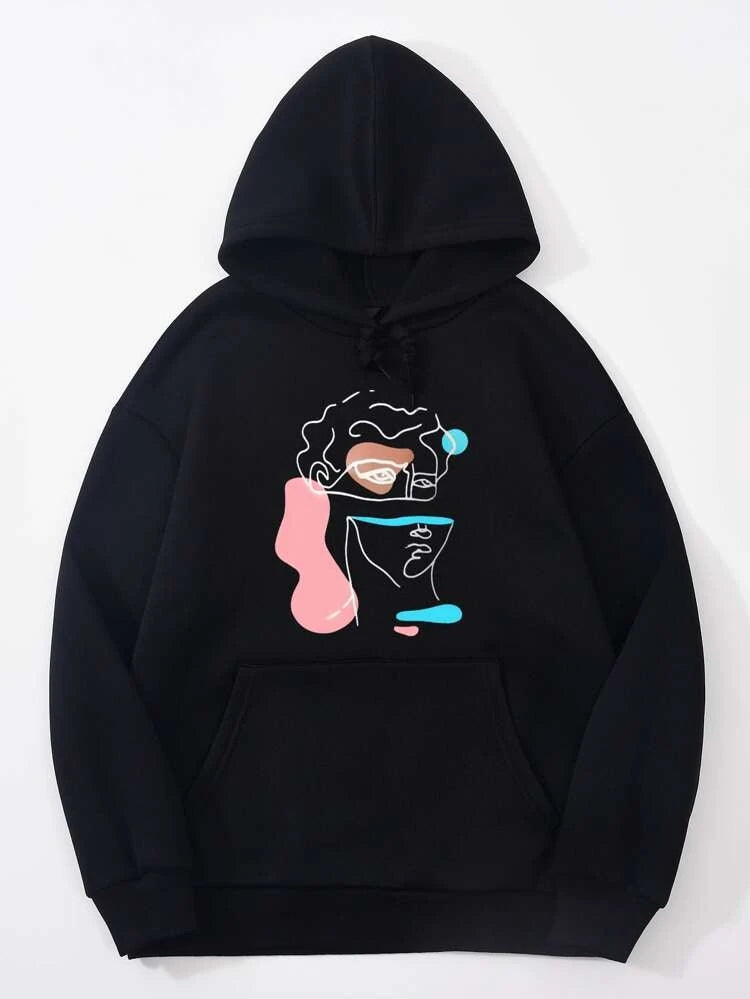 Groove Printed Kangaroo Pocket Hoodie APRIN31 - Black