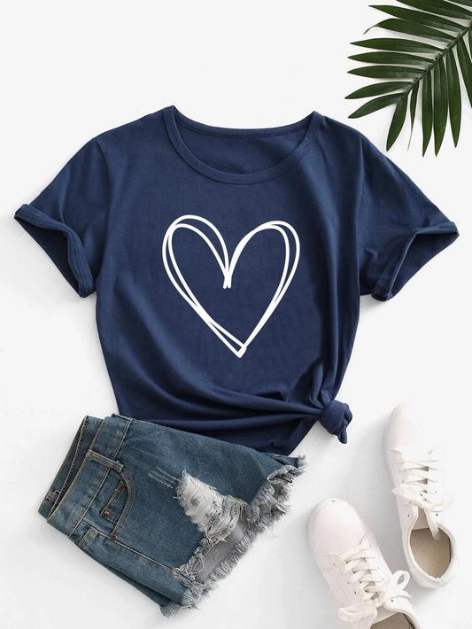 Womens Premium Cotton Printed T-Shirt - APRIN147 - Navy Blue
