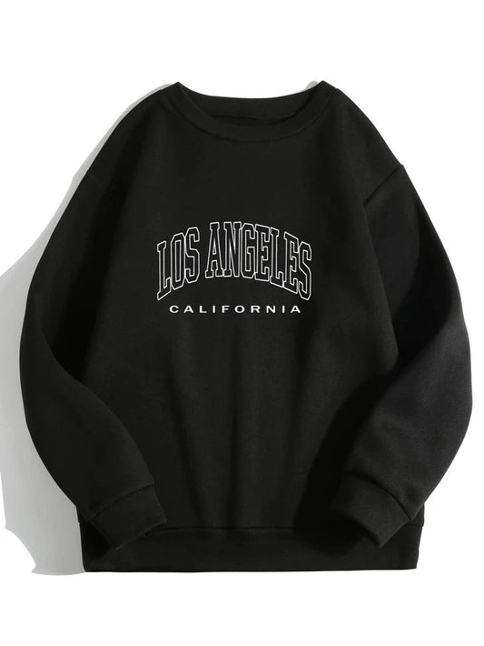 Groove Round Neck Printed Fleece Sweatshirt APRIN28 - Black