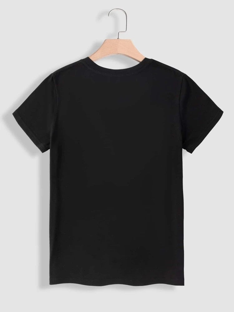 Womens Premium Cotton Printed T-Shirt - APRIN160 - Black