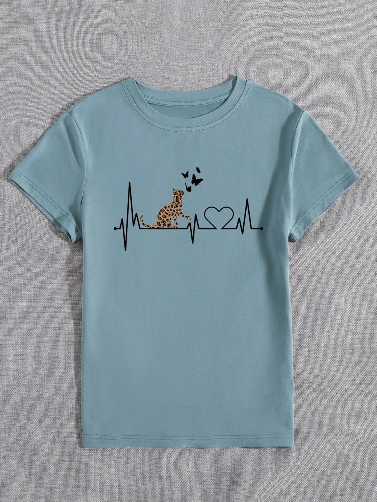 Womens Premium Cotton Printed T-Shirt - APRIN175 - Light Blue