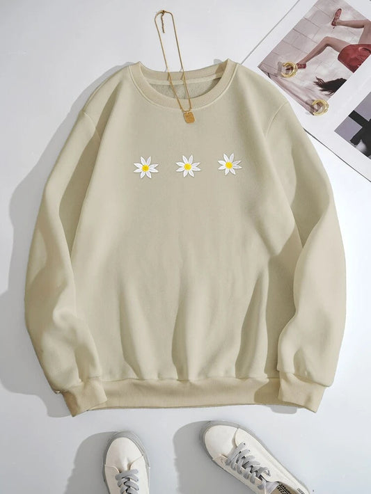 Groove Round Neck Printed Fleece Sweatshirt APRIN253 - Cream