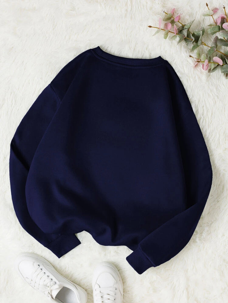 Groove Round Neck Printed Fleece Sweatshirt APRIN250 - Navy Blue