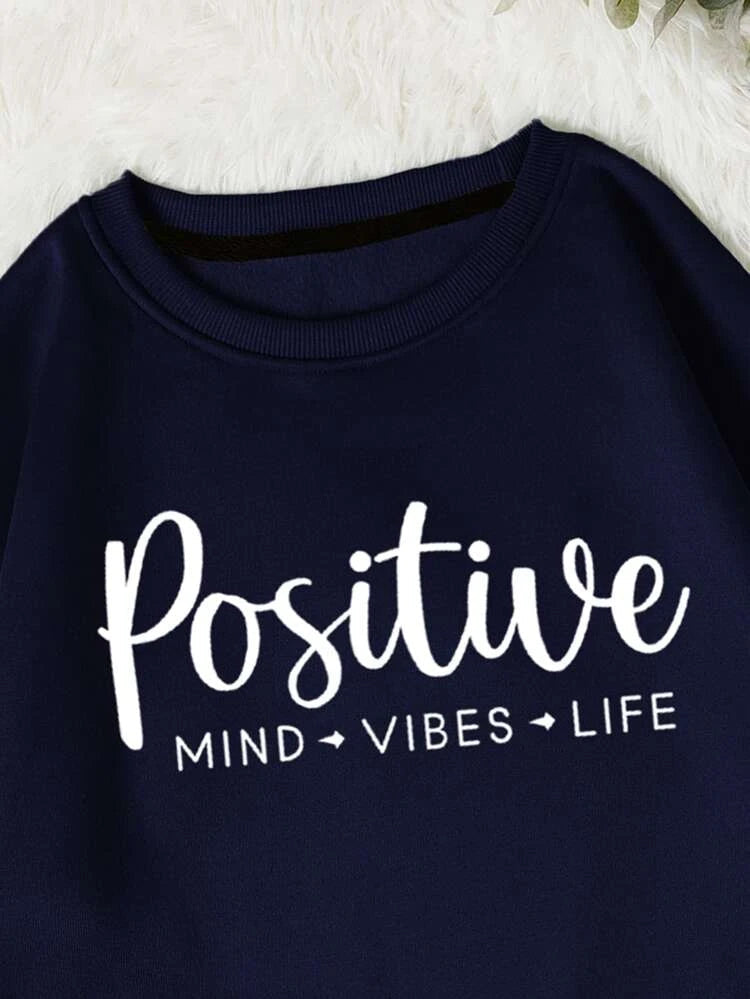 Groove Round Neck Printed Fleece Sweatshirt APRIN250 - Navy Blue