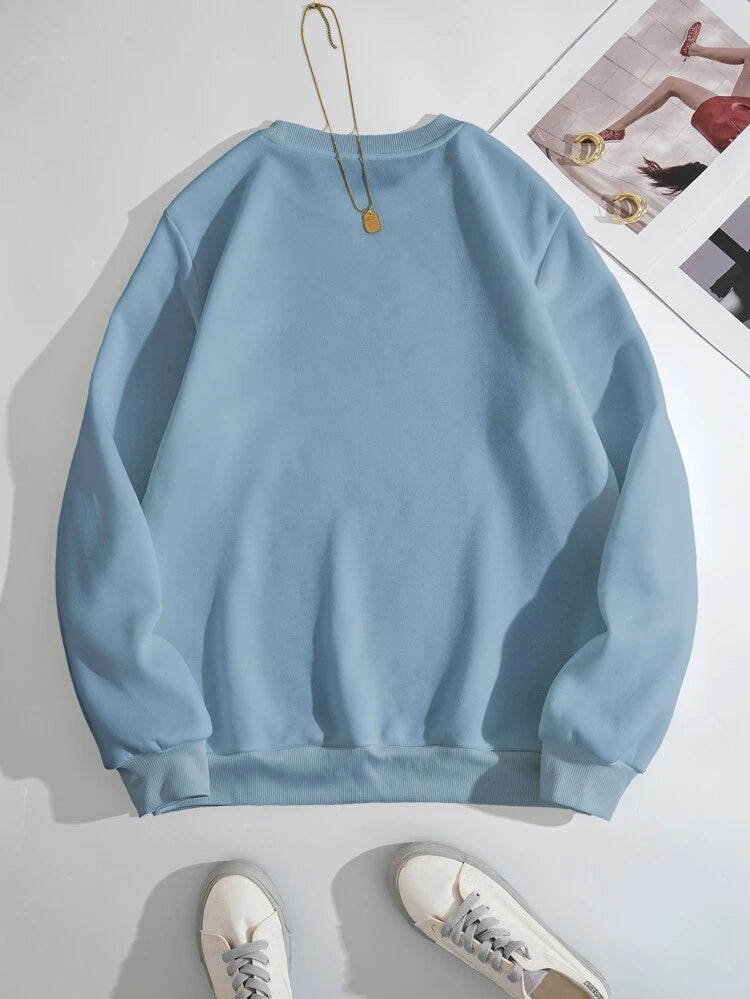 Groove Round Neck Printed Fleece Sweatshirt APRIN253 - Blue
