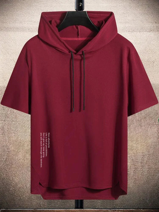 Mens Premium Cotton Dip Hem Hooded GRHTS Printed GRMPR51 T-Shirt - Maroon