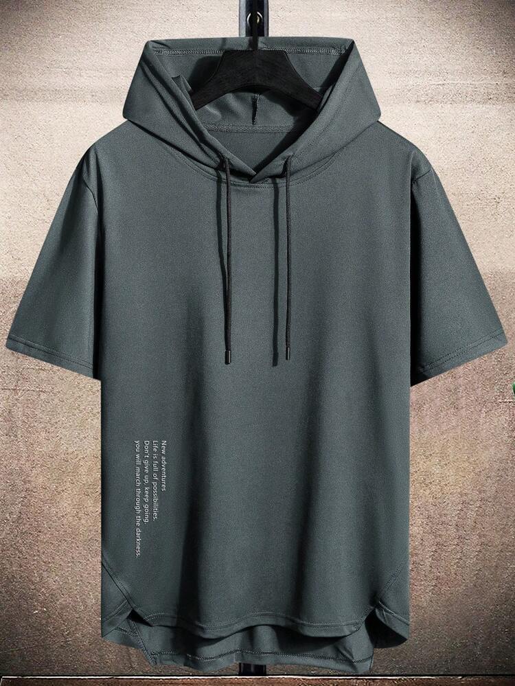 Mens Premium Cotton Dip Hem Hooded GRHTS Printed GRMPR51 T-Shirt - Charcoal