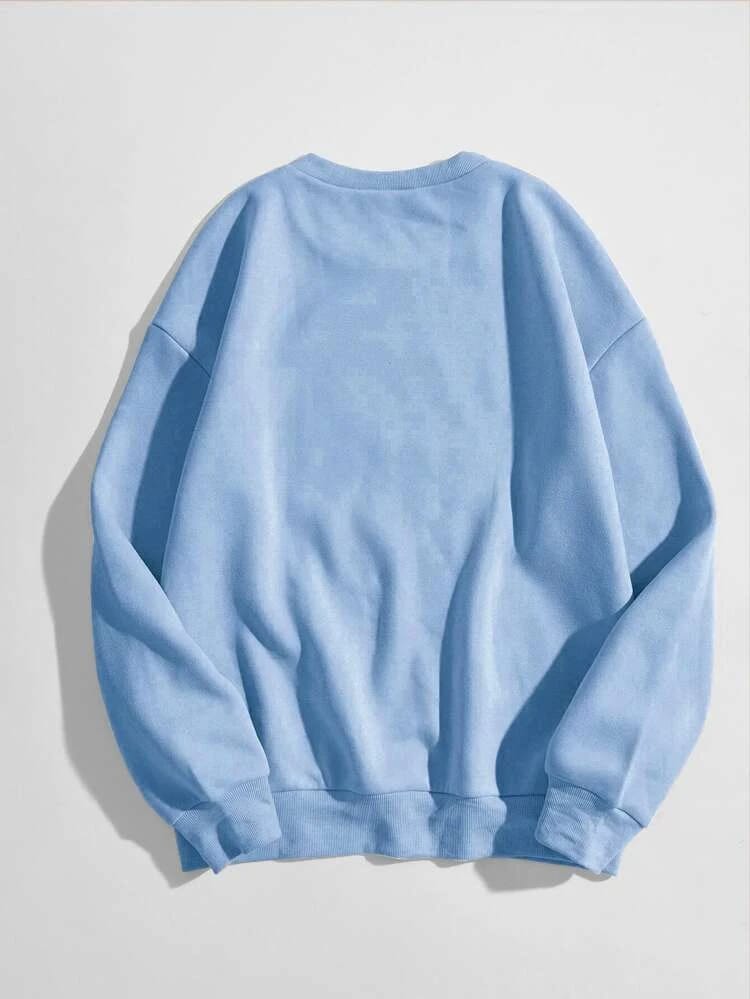 Groove Round Neck Printed Fleece Sweatshirt APRIN1 - Light Blue