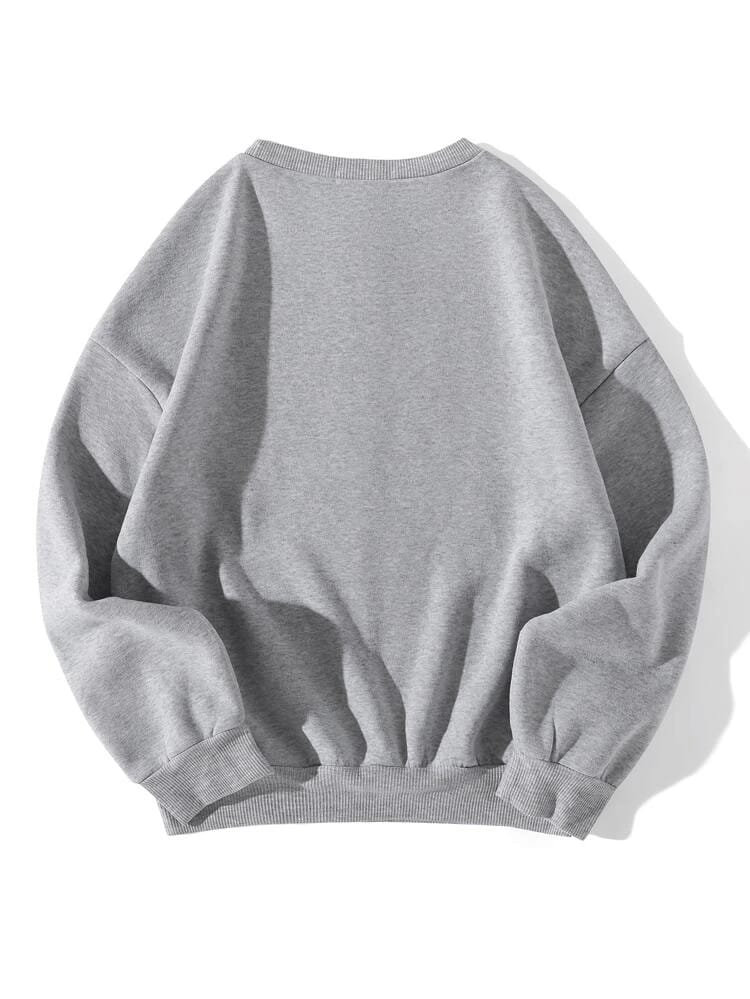 Groove Round Neck Printed Fleece Sweatshirt APRIN4 - Grey