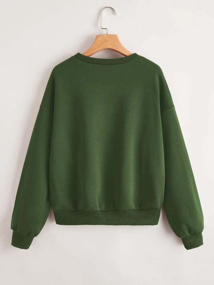 Groove Round Neck Printed Fleece Sweatshirt APRIN5 - Khaki Green