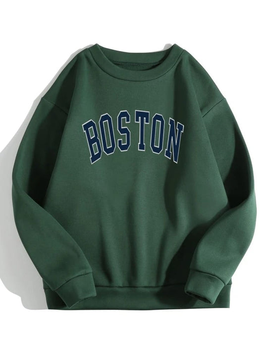 Groove Round Neck Printed Fleece Sweatshirt APRIN24 - Green