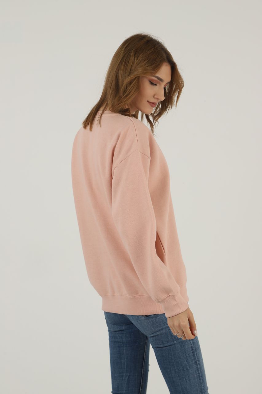 Groove Round Neck Plain Fleece Sweatshirt ARNPFS1 - Pink