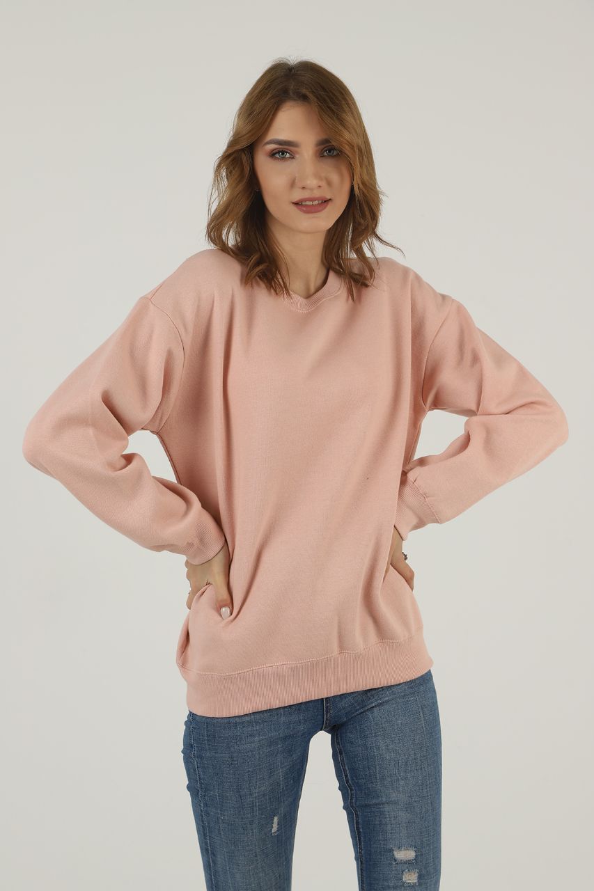 Groove Round Neck Plain Fleece Sweatshirt ARNPFS1 - Pink