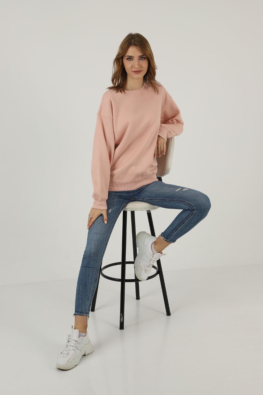 Groove Round Neck Plain Fleece Sweatshirt ARNPFS1 - Pink