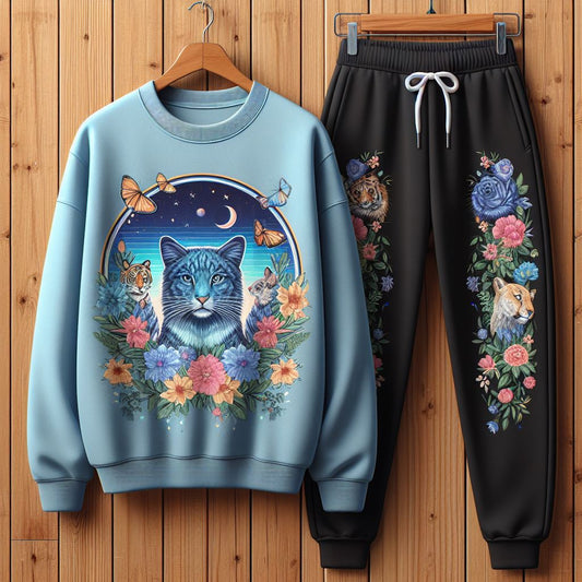 USX Sweatshirt and Jogger Pants Printed Set - GRUUXWS15 - Light Blue Black