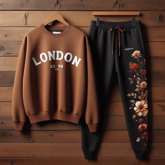 USX Sweatshirt and Jogger Pants Printed Set - GRUUXWS13 - Brown Black