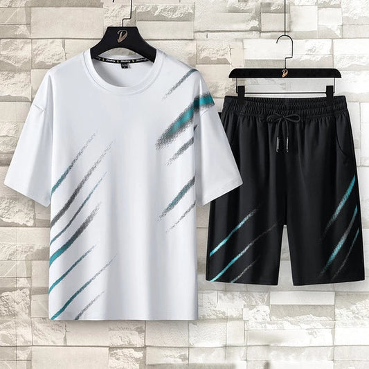 Mens Printed T-Shirt and Shorts Co Ord Set MCSPR16 - White Black