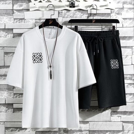 Mens Printed T-Shirt and Shorts Co Ord Set MCSPR23 - White Black